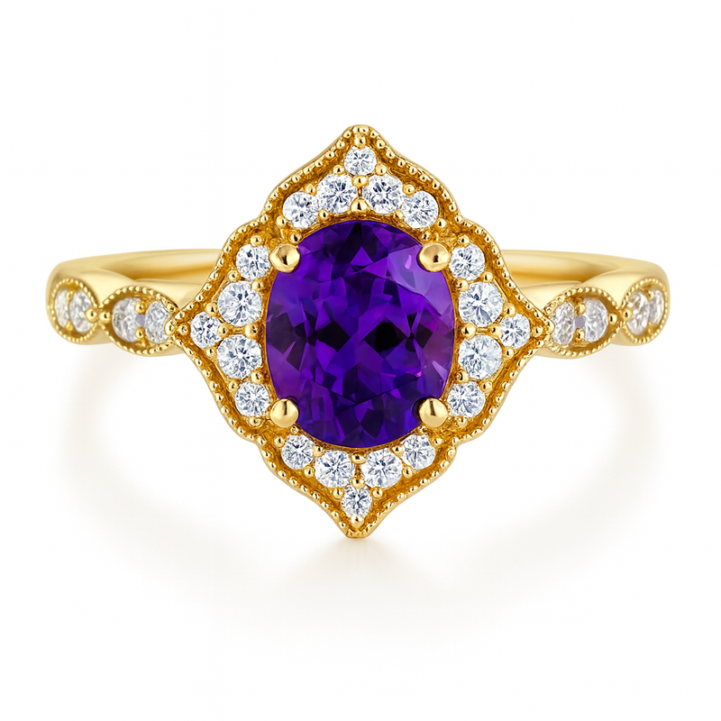 Oval Amethyst Milgrain Ring