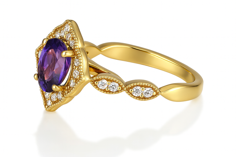 Oval Amethyst Milgrain Ring