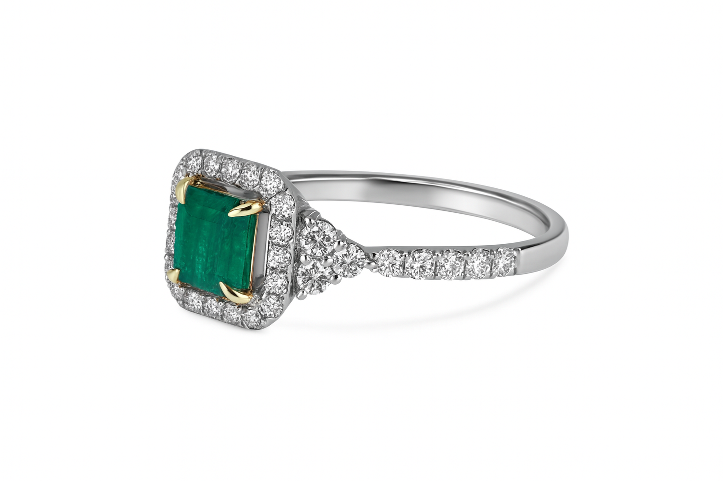 Asscher Cut Green Emerald and Diamond Ring