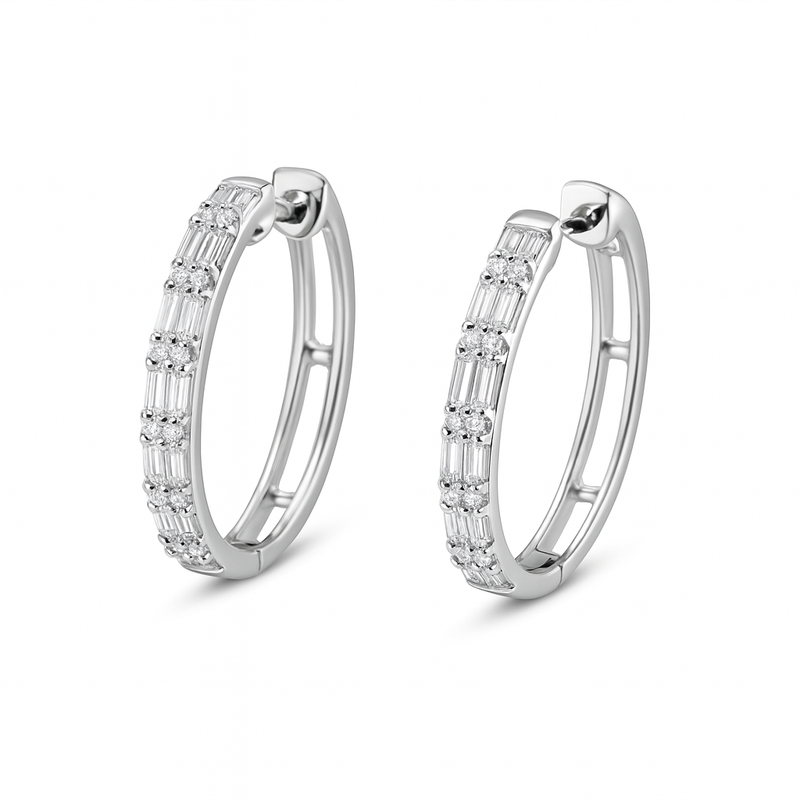 Baguette/Round Diamond Hoops