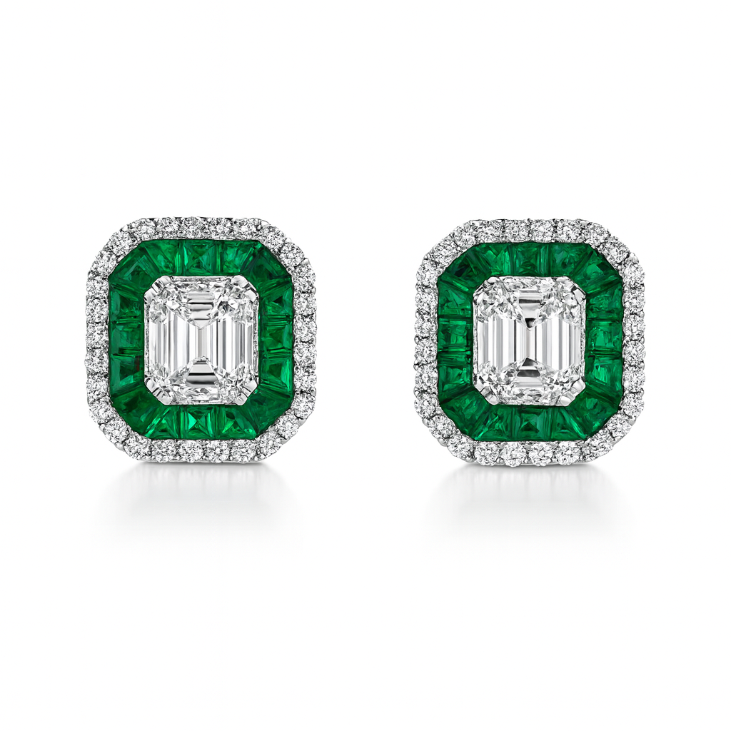Baguette Emerald and Diamond Earrings