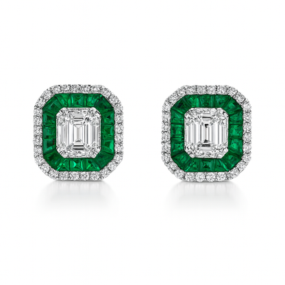 Baguette Emerald and Diamond Earrings