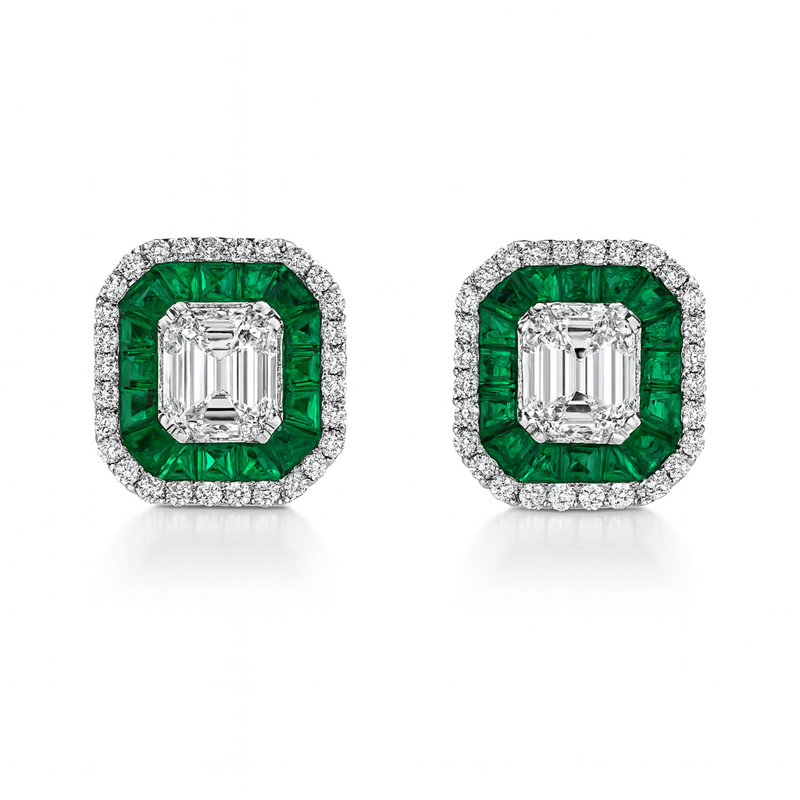Baguette Emerald and Diamond Earrings