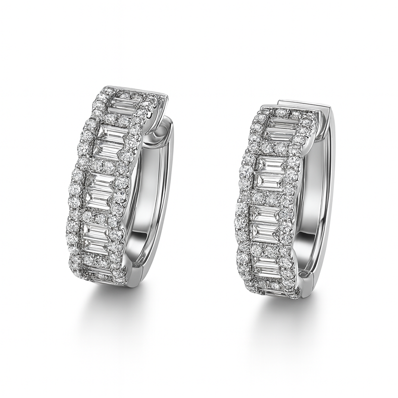 Baguette Diamond Fashion Hoops