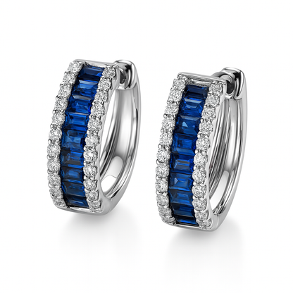 Baguette Sapphire and Diamond Hoops
