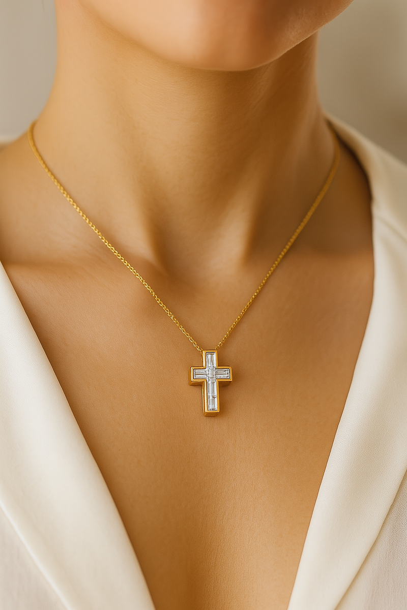 Yellow Gold Baguette Cross