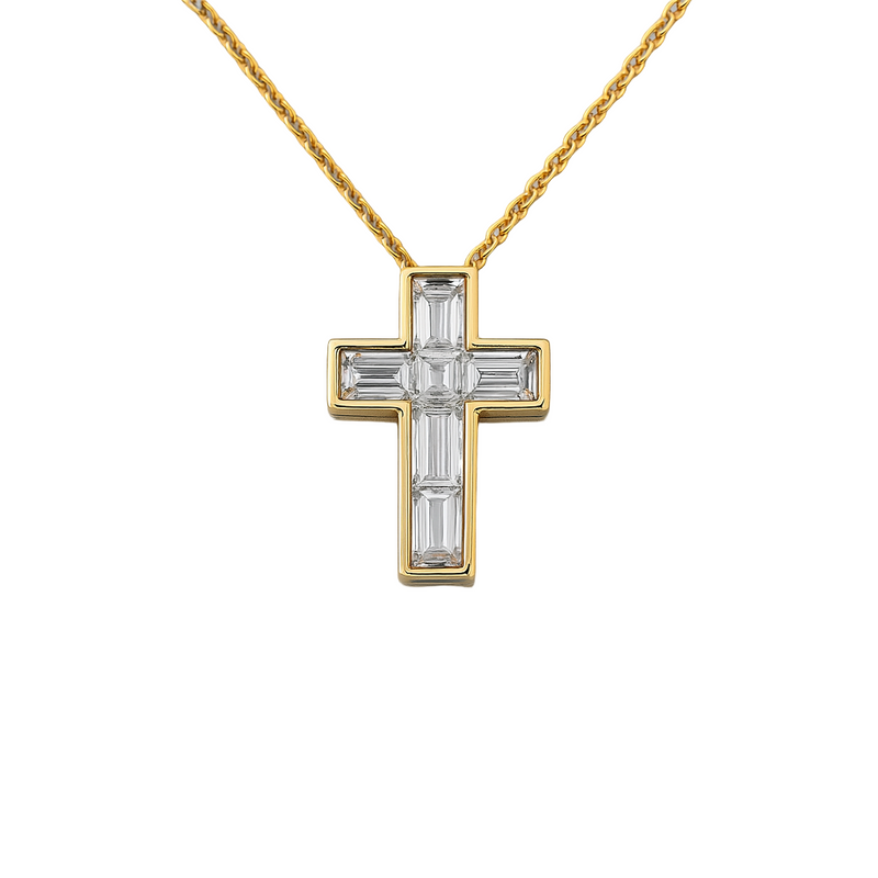 Yellow Gold Baguette Cross