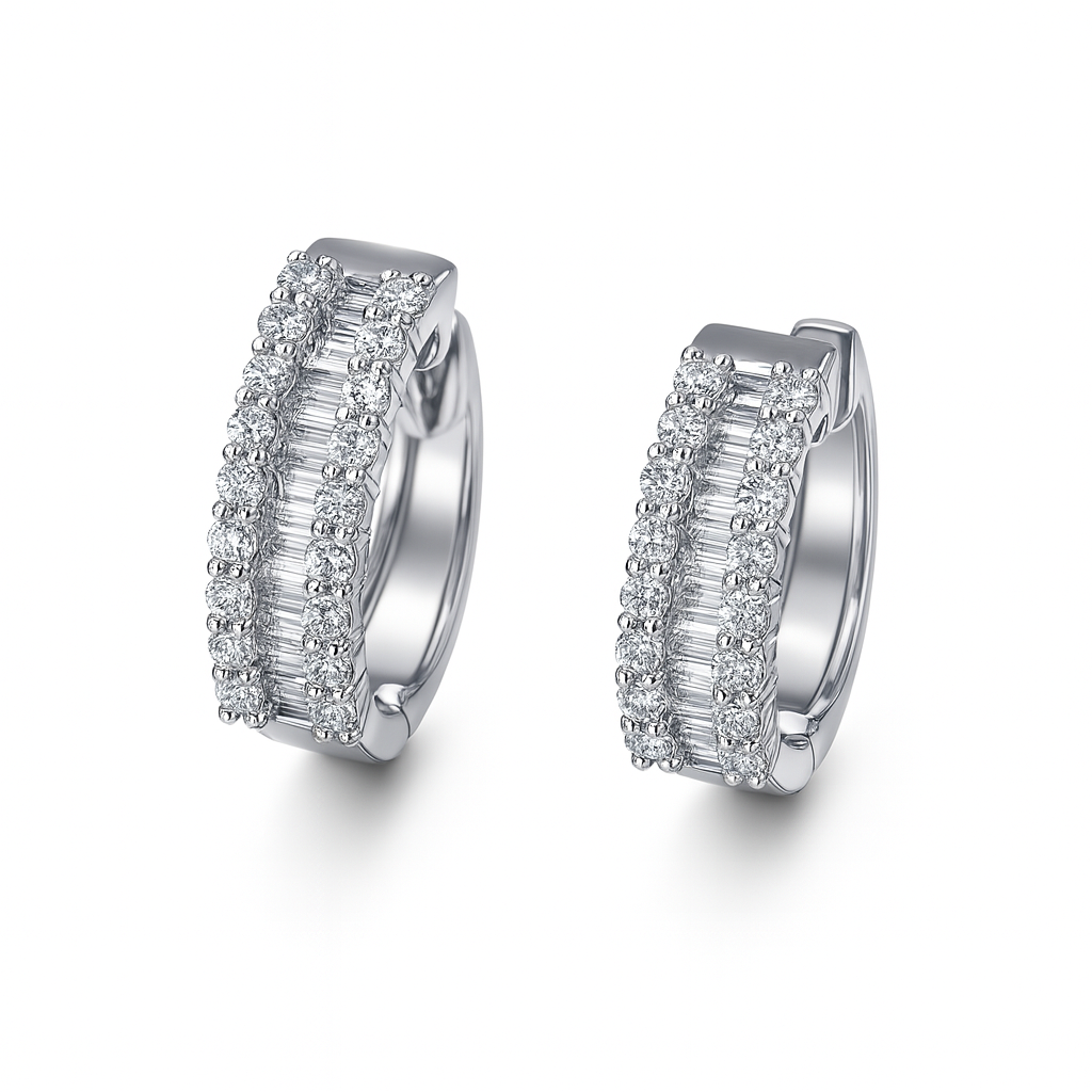 Baguette & Round Diamond Hoops
