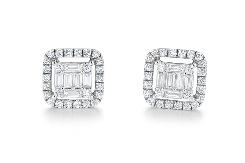 Baguette/Round Diamond Earrings