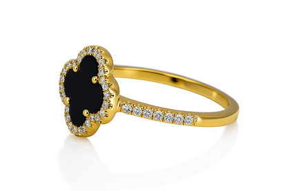 Black Onyx Clover Ring