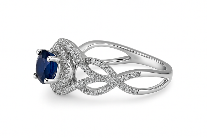 Blue Sapphire & Diamond Twist Band
