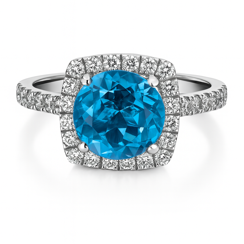 Cushion Halo Blue Sapphire  Ring