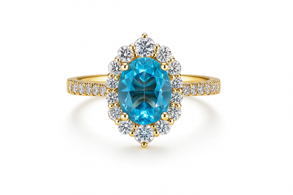 Yellow Gold Oval Blue Topaz Ring