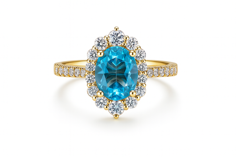 Yellow Gold Oval Blue Topaz Ring