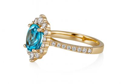 Yellow Gold Oval Blue Topaz Ring