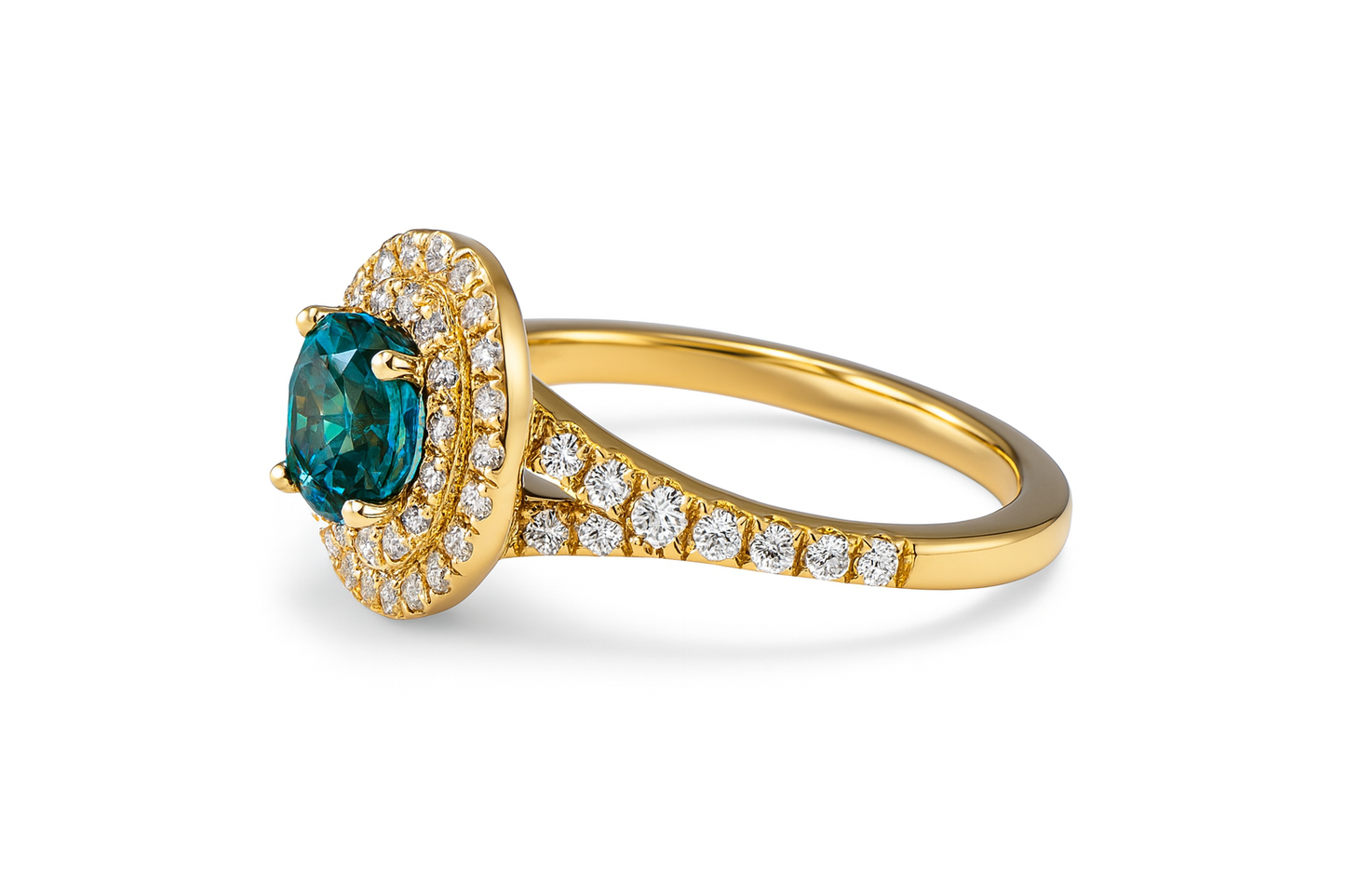 Blue Zircon Halo Ring
