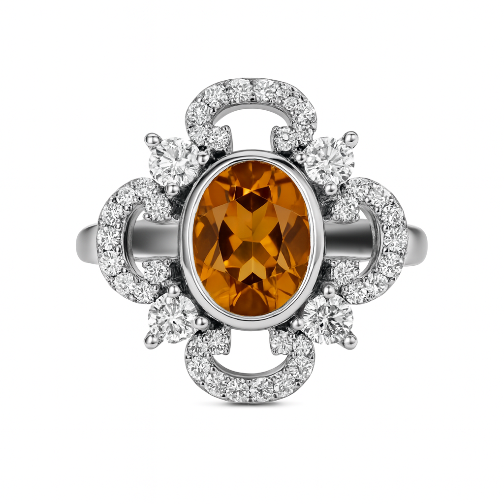 Fancy Halo Oval Citrine Ring
