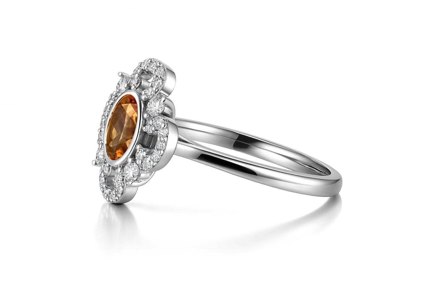 Fancy Halo Oval Citrine Ring