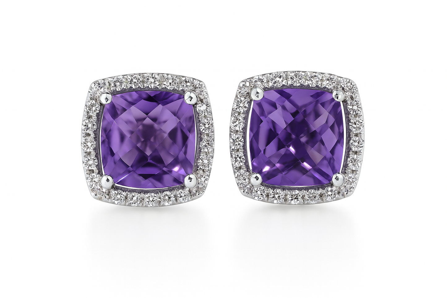 Cushion Amethyst Halo Earrings