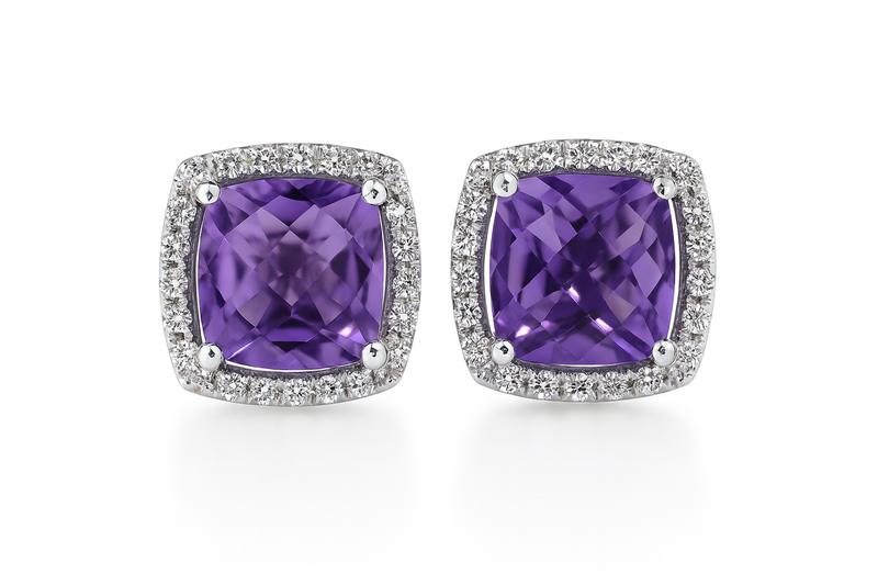 Cushion Amethyst Halo Earrings