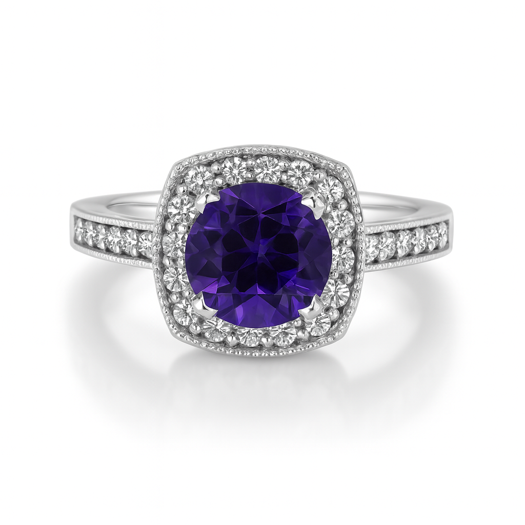 Cushion Halo Amethyst Ring