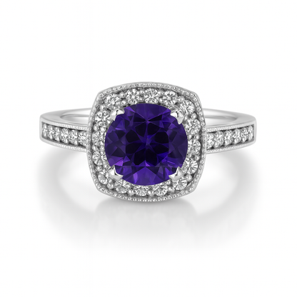 Cushion Halo Amethyst Ring
