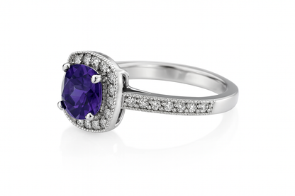 Cushion Halo Amethyst Ring