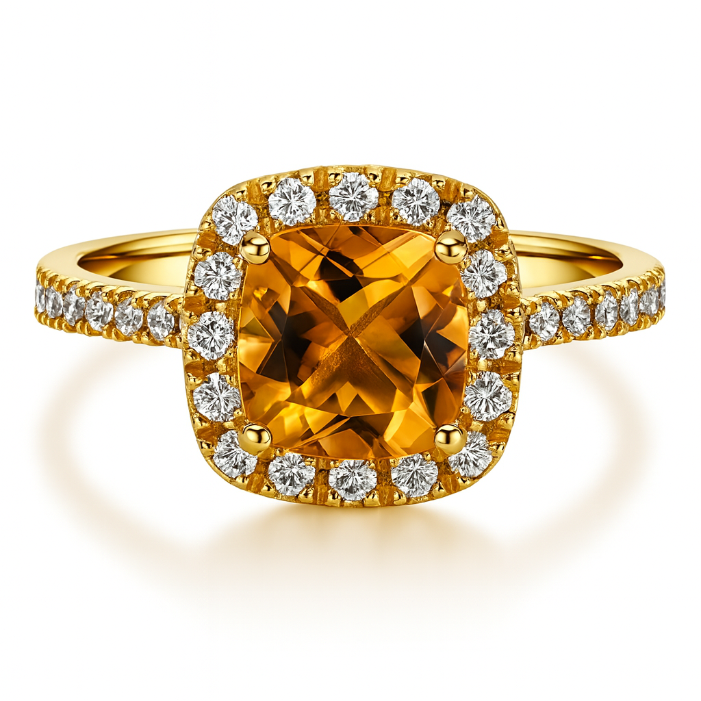 Cushion Citrine Halo Ring