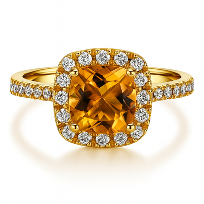 Cushion Citrine Halo Ring