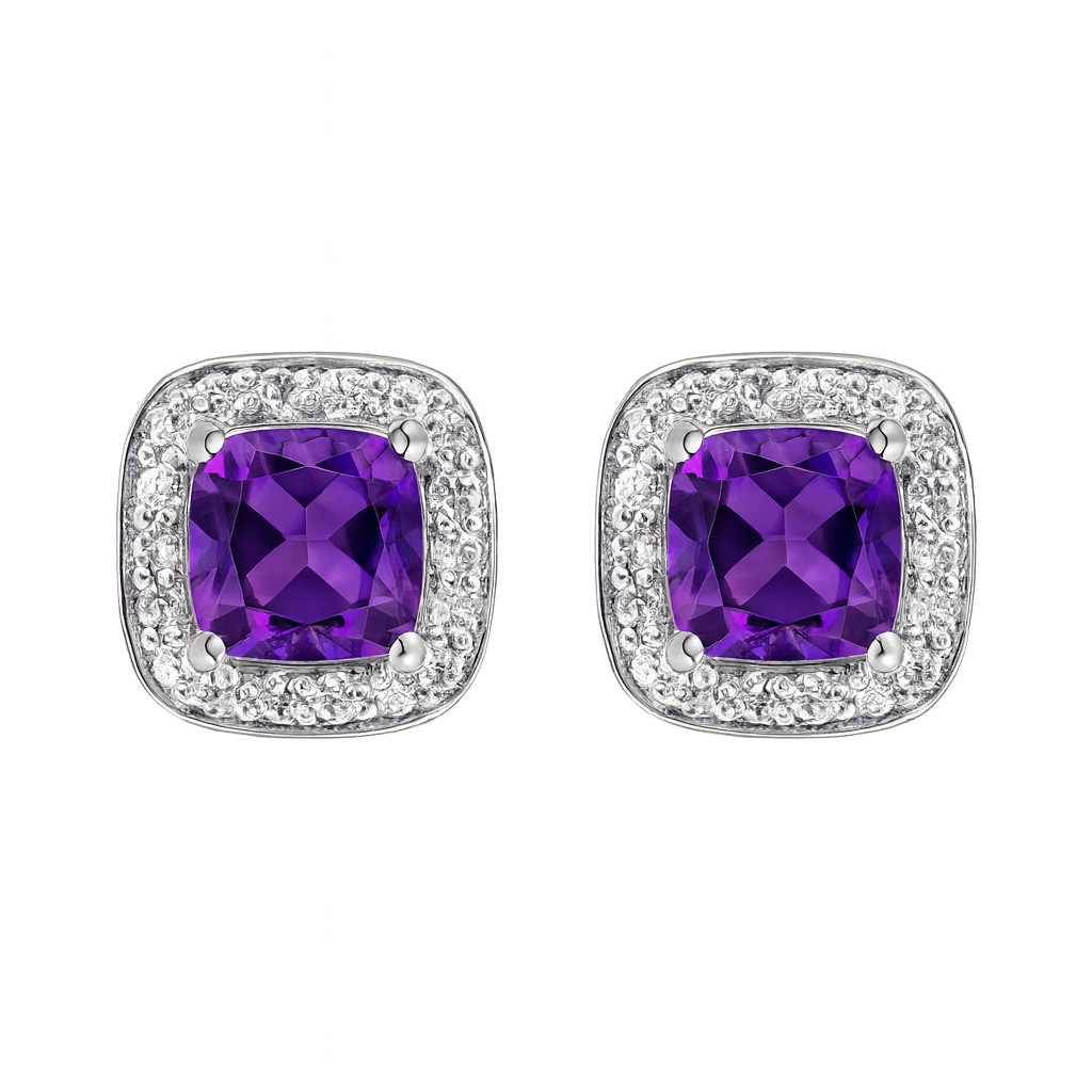 Cushion Amethyst Halo Earrings