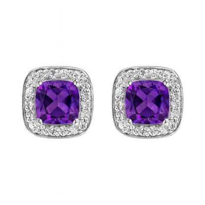 Cushion Amethyst Halo Earrings