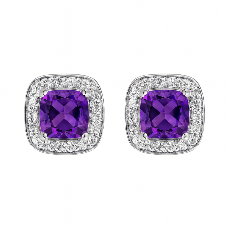 Cushion Amethyst Halo Earrings