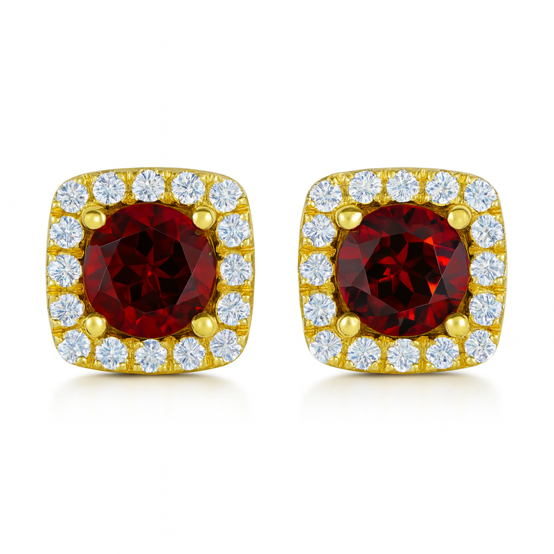 Cushion Halo Garnet Earrings