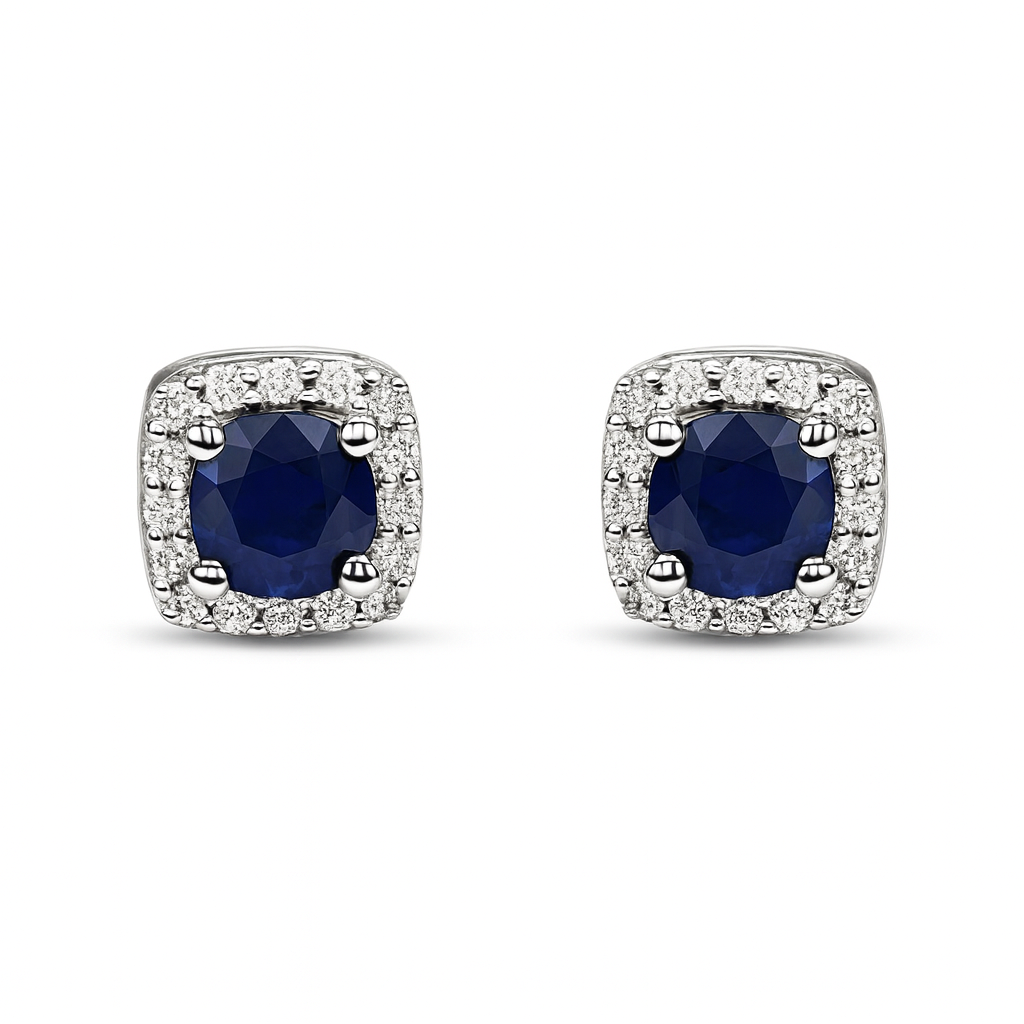 Cushion Halo Sapphire Earrings
