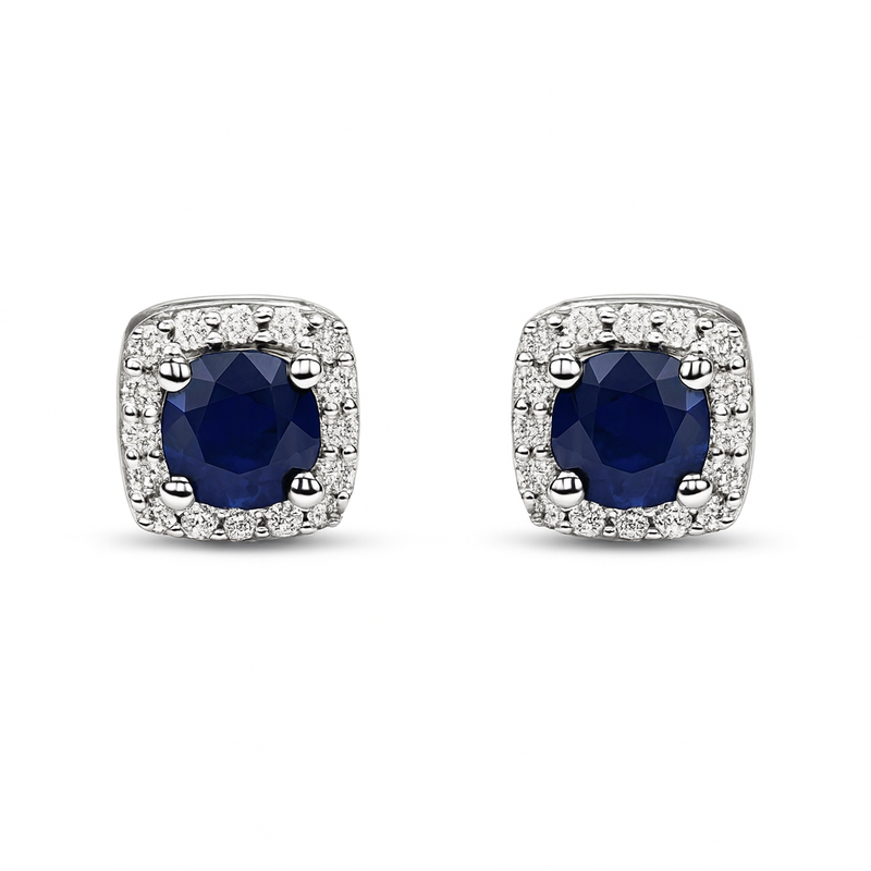 Cushion Halo Sapphire Earrings
