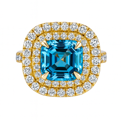 Double Halo Blue Topaz Ring