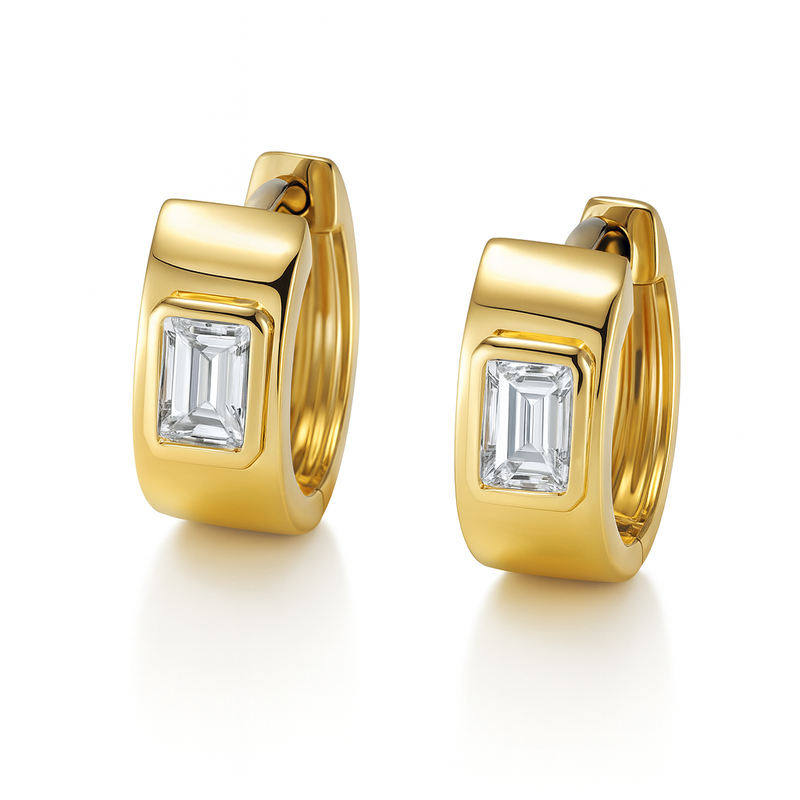Bezel Set Emerald Cut Huggies