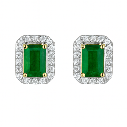 Green Emerald Halo Earrings