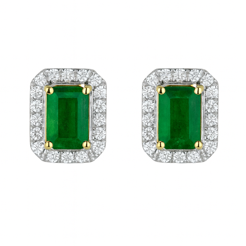 Green Emerald Halo Earrings