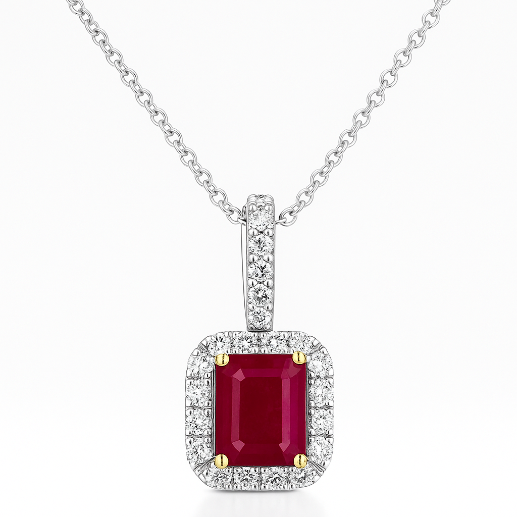 Emerald Cut Ruby Diamond Pendant