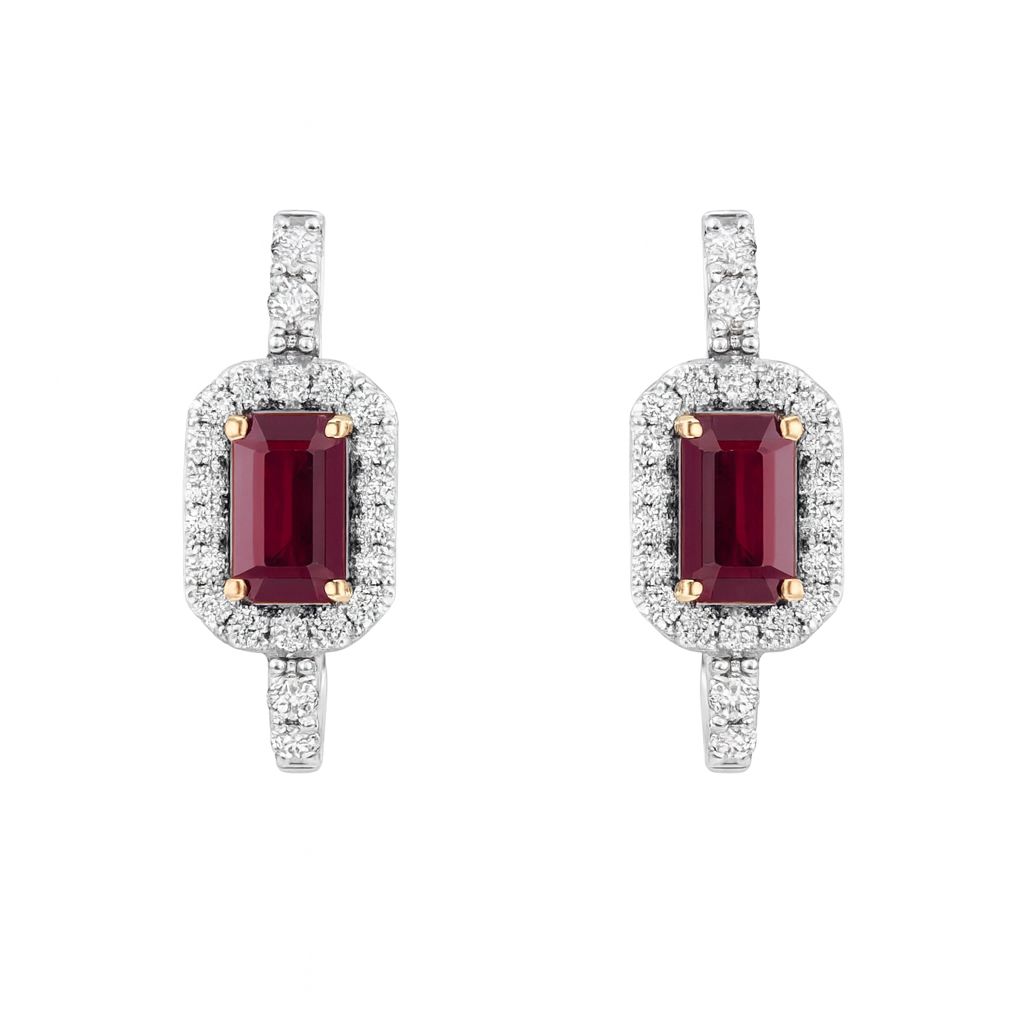 Emerald Ruby Diamond Huggies