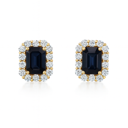 Emerald Cut Blue Sapphire Earrings