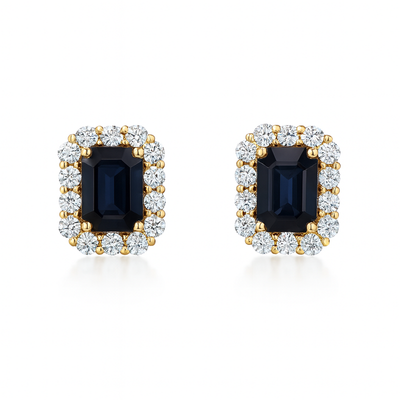 Emerald Cut Blue Sapphire Earrings