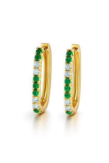 Elongated Emerald/Diamond Hoops