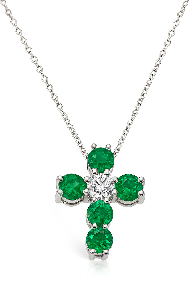Emerald and Diamond Cross Pendant