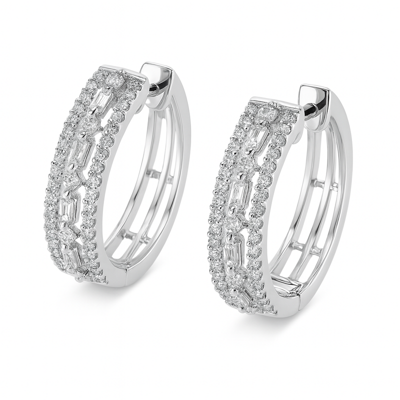 Triple Row Baguette Hoops