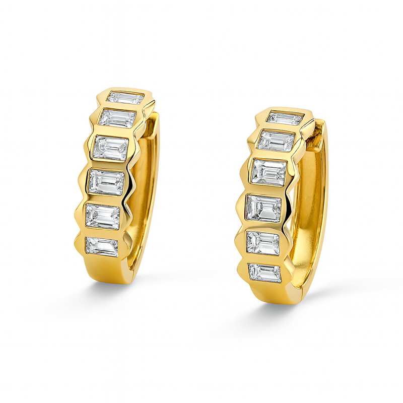 Fancy Bezel Baguette Hoops