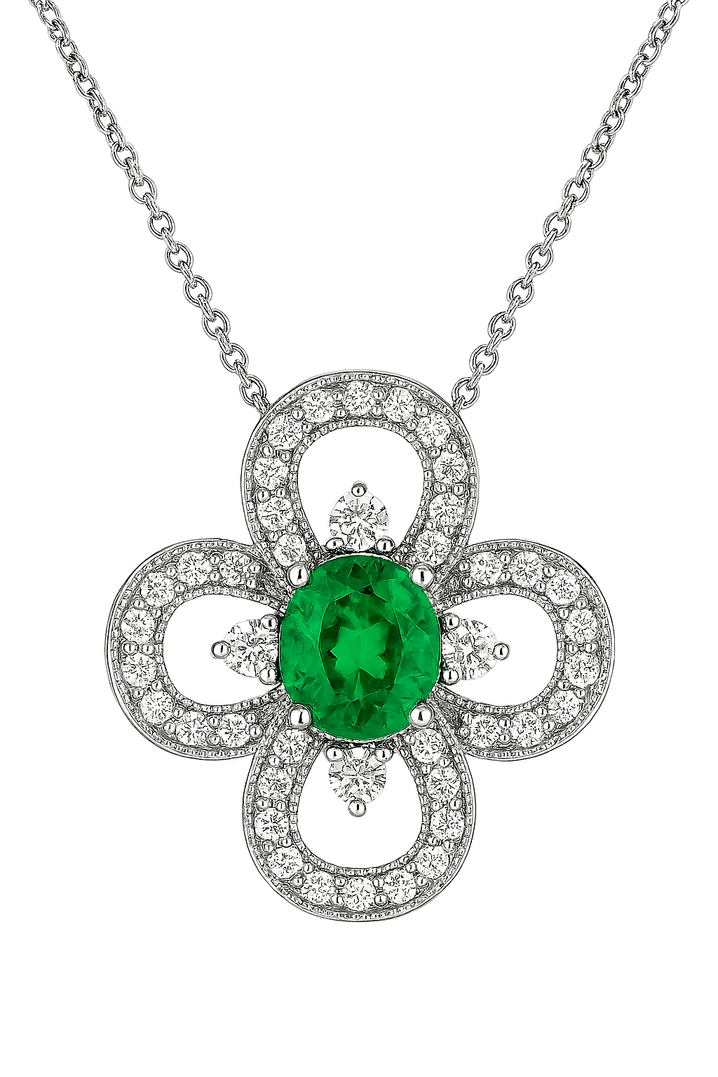 Floral Emerald Halo Pendant