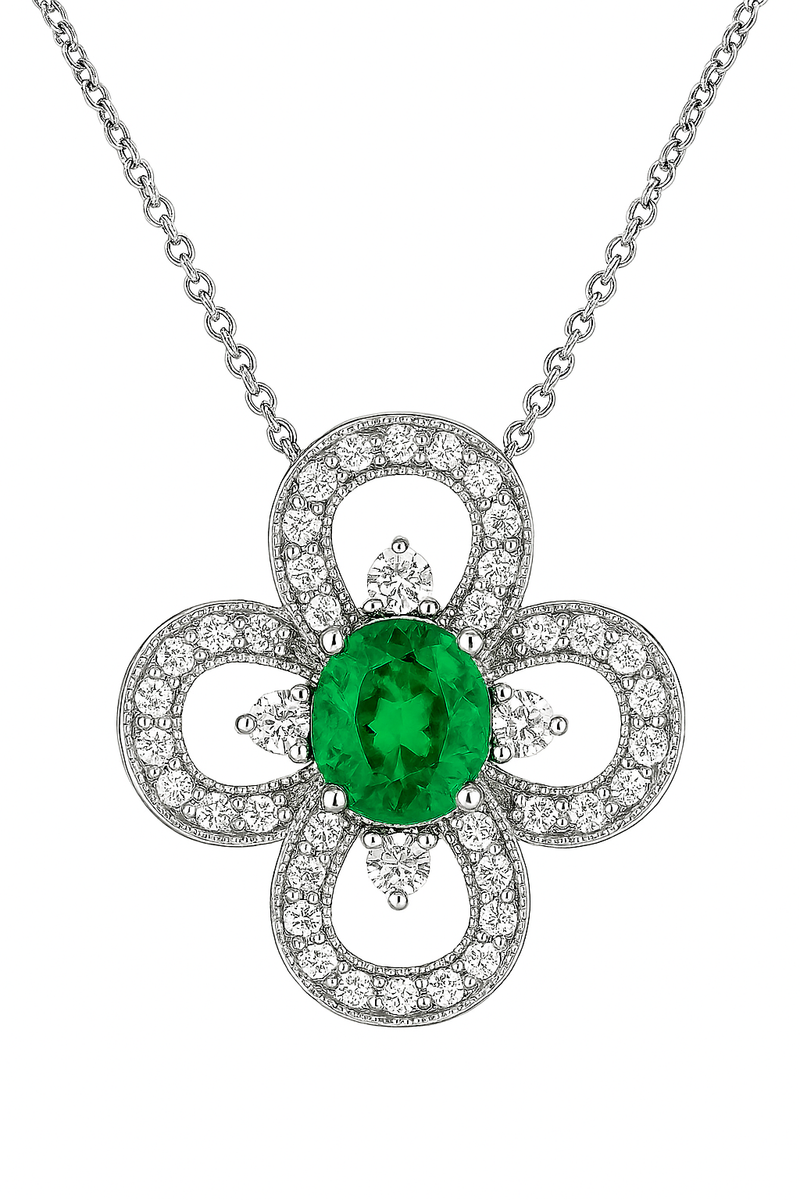 Floral Emerald Halo Pendant