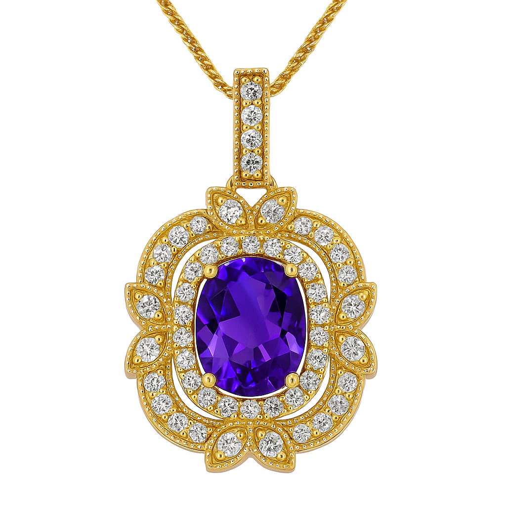 Milgrain Fancy Halo Amethyst Pendant